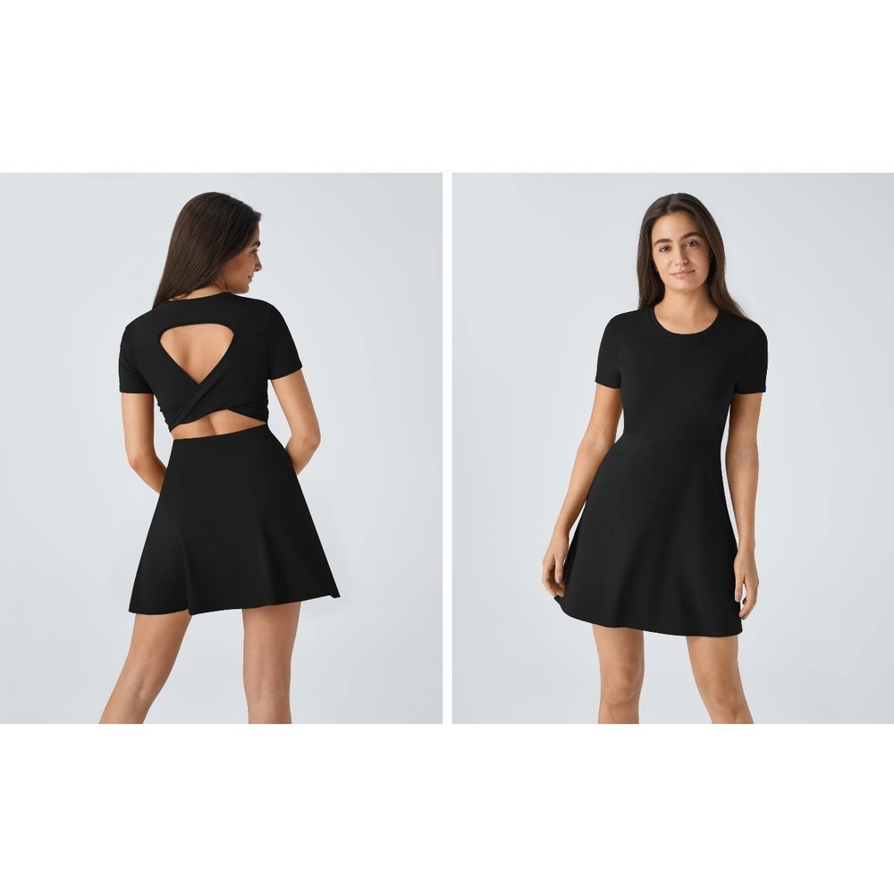 Halara Black Cut Out Flare Mini Dance Active Dress Tennis Pickleball Size Medium